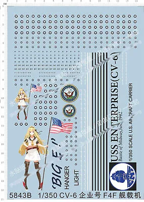 $12.48 • Buy 1/350 US NAVY USS Enterprise CV-6 Lucky E F6F F6-F Fighter Model Kit Water Decal
