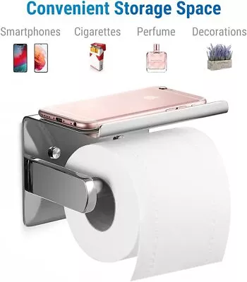 Toilet Paper Holder With Phone Shelf Stainless Steel Tissue Rack Wall Mount AU • $26.99