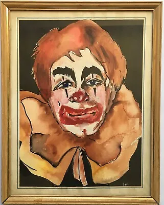 Vintage Mid Century 50s/60s Original Clown Watercolor Portrait Painting Signed • $25