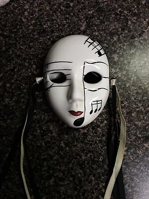  Ceramic  Painted Wall Hanging Face Masks With Ribbons BlackAnWhite/music Notes • $7