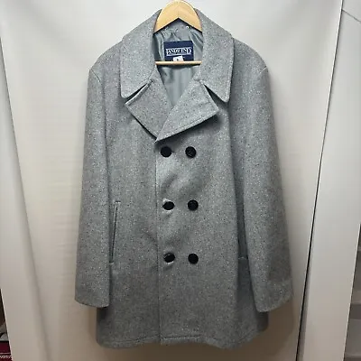 Lands End Coat Mens Large 46 Peacoat Double Breast Wool Gray Jacket USA • $39.95