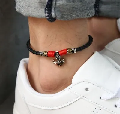Women/ Men Bless Cross Red Rope Genuine Leather Anklet Bracelet One Size • $10.99