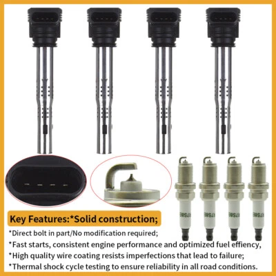 $54.98 • Buy UF575 4x Ignition Coil Pack & 4x Spark Plug Pack For 2010-2016 Audi A5  2.0L L4
