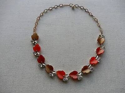 Vintage Goldtone Thermoset & Rhinestone Fall Leaf 16  Necklace • $24.99