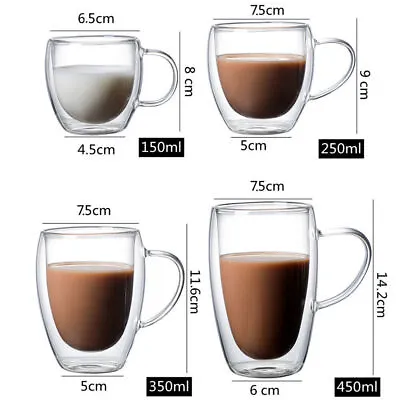 Double Wall Insulated Glasses Thermal Coffee Glass Mug Tea Cup 150/250/350/450ml • £5.99