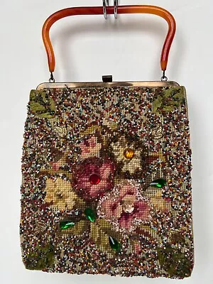 Vintage Soure Bag New York Beaded Tapestry Needlepoint • $128