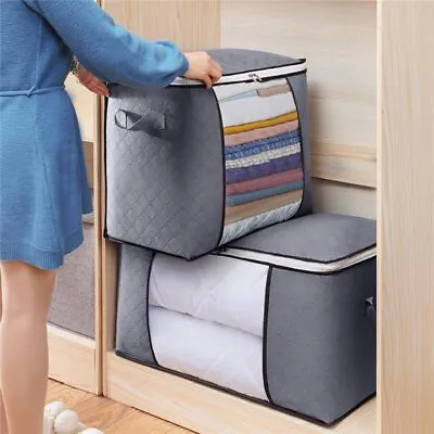 2 Pack Large Clothes Storage Bags Boxes With Lids90L Wardrobe Storage Organiser • £8.45
