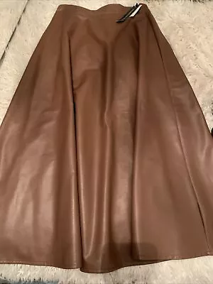 Faux Leather Tan  Brown Swing Long Flared Skirt Size 10 NWT • £5.40