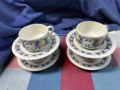 Villeroy & Boch CADIZ  Set Of 4 Cups & Saucers Luxembourg Blue Logo • $30