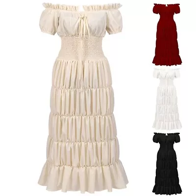 Long Off Shoulder Dress Women Medieval Party Renaissance Solid Color Stage • $55.42