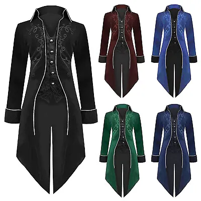 Retro Mens Gothic Jacket Steampunk Tailcoat Long Coat Halloween Medieval Costume • $53.09