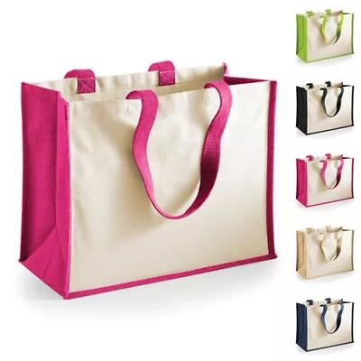 Plain Cotton Canvas Hessian Reusable Jute Tote Shoulder Shopping Bag Printers • £7.49