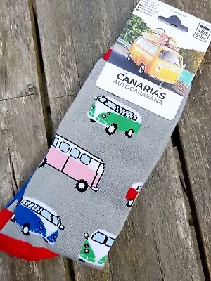 Mens 43/46 CAMPER VAN Grey SOCKS By Canarias Bandera 9-11.5 WIKID DESIGN ! • $18.05