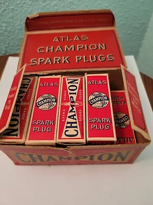 9 Vntg. Atlas Champion Spark Plugs /Advertising /Boxes J-14 14mm 13/16  HEX. • $50