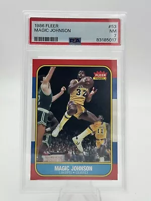 1986 Fleer Magic Johnson #53 PSA 7 NM. Freshly Graded New Label • $45