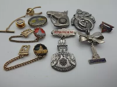 10 VTG ANTIQUE POLITICAL LOT Pins UNCLE SAM STERLING SILVER WA.DC CAPITOL EMPIRE • $40