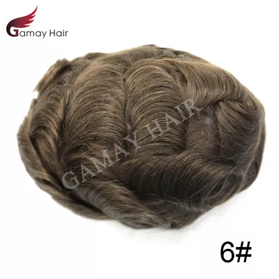 Mens Toupee Full Poly Hairpiece All Skin PU Human Hair Replacement System Wig US • $169