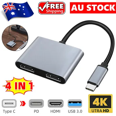 $29.95 • Buy 4 In1 USB-C HUB Type-C USB Dual HDMI Digital Multi Port Adapter USB Connecter PC