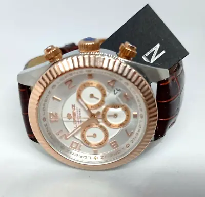 $151.81 • Buy LORENZ MEN'S WATCH CHRONOGRAPH,SILVER & ROSE GOLD,38mm,100 Mt,LEATHER STRAP