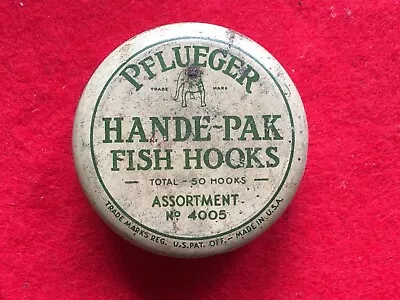 Vintage Pflueger Hande-pak Fish Hooks Tin-w/some Hooks-used • $7