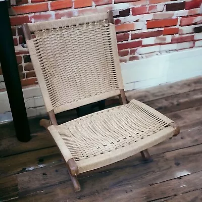 Vintage Hans Wegner Style Danish MCM Folding Woven Rope Chair Wood Frame • $299.99