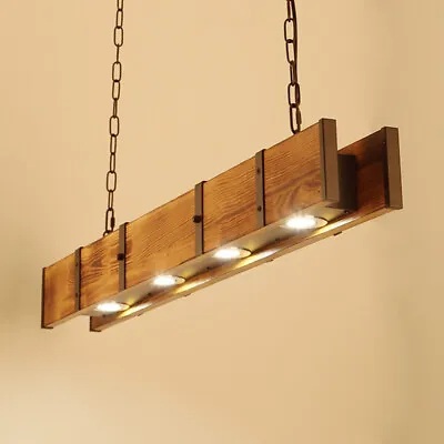Rustic Wood 4 Lights Chandelier Farmhouse Ceiling Lamp Pendant Hanging Light • $82.19