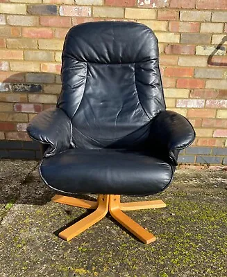 Danish Reclining Swivel Armchair Black Leather Stressless Type • £170