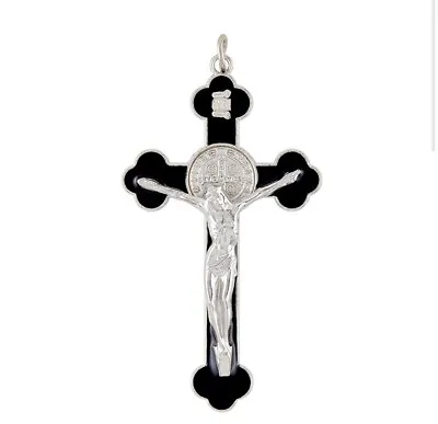 3” Large Black Enamel St Saint Benedict Medal Crucifix Pendant San Benito Cross • $14.99