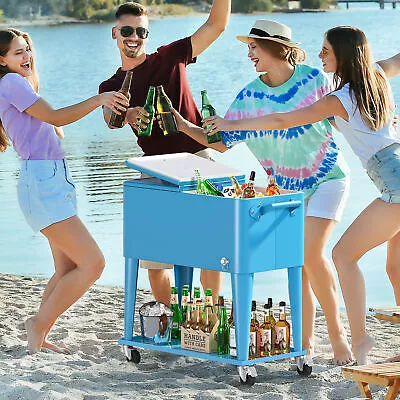 Patio Cooler Cart W/ Bottle Opener Drainage Outdoor Beverage Cart Ice Chest Cart • $128.39