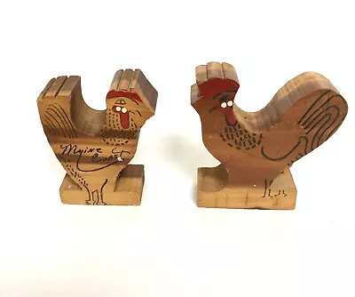 Vintage Wood Chicken Rooster Salt And Pepper Shakers Maine Coast • $8.99