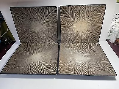 GABBAY GIbson USA Set 4 SQUARE DINNER PLATES Tan/Black Starburst 11” • $16.99