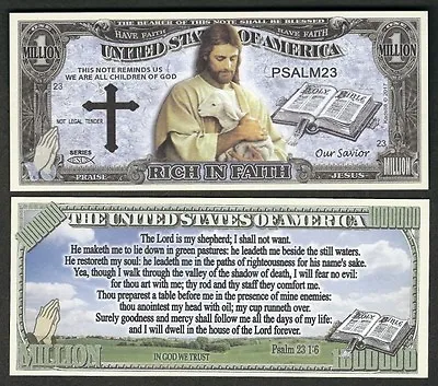  Lot Of 25 Bills - Psalm 23 Christian Jesus Rich In Faith Million Dollar Note  • $8.99