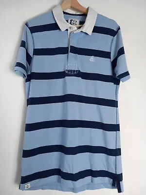 Lazy Jacks Light Dark Blue Stripe Rugby Short Sleeve Polo Shirt Top Sz S • £20