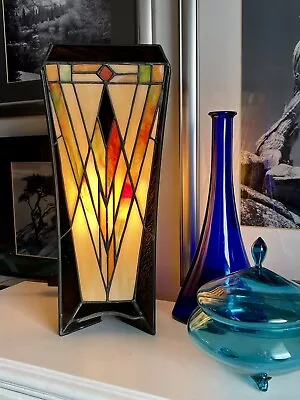 Vintage Art Deco Stained Glass Tabletop Lamp Tiffany Styled  Table Lamp 14  High • $45