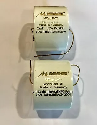 Mundorf  PAIR MCap EVO Silver-Gold Oil Capacitor 22.0uf 22 Uf 450VDC • $188.95