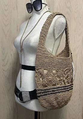 Zara Womens Tote Bag  Beige Woven Jute Shoulder Bag W/drawstring Pouch. New. • $39.95