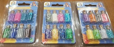 24pc Mini Filled Glitter Gems Sequins Craft Jars Glass Bottles Cork Vial • £5.99