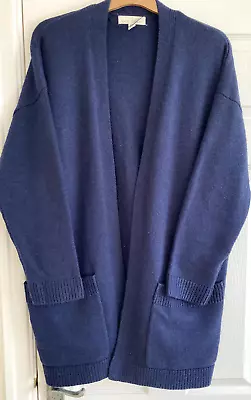 Seasalt Sea Mist Long Cardigan - Navy Blue Size UK20 Open Design With Pockets • £19.99