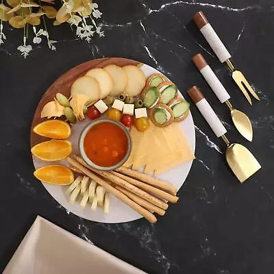 Handcrafted Marble Cheese Board With Wooden And Thick Brass 3-Piece Knife Set • $113