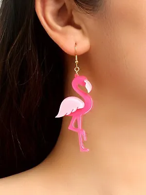 $1.99 • Buy Y2k Style Candy Colour Hot Pink Flamingo Dangle Earrings Women Holiday Jewellery