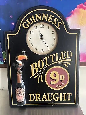 Guinness Beer Wooden 3D Bottled Draught 9D Pint Clock Sign 18x13 | Working Clock • $73.15