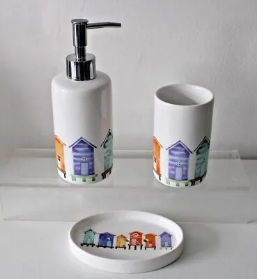 Beach Hut Design Toothbrush Holder Soap Pump Dispenser & Soap Dish • £10.95