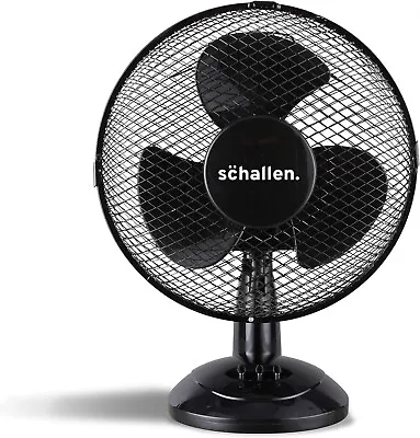 Schallen 9  Desk Top Fan Black Oscillating 3 Speed Cooling Air Home Office • £16.99