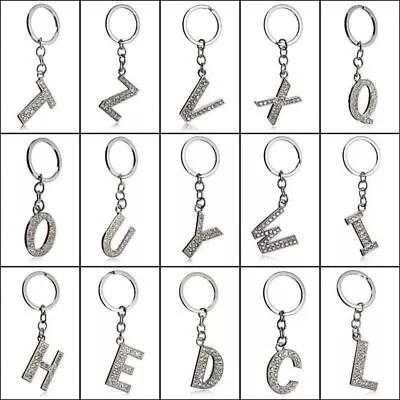 A-Z Initials Letter Alphabet Keyring Diamante Key Ring Metal Key Chain • £1.99