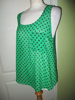 Internacionale Size 12 Womens Green Spotted Top Thin Chiffon • £3.99