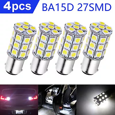 4pcs BA15D 27-SMD LED Interior Light Bulbs Tail Brake Stop Lamp 1142 1076 White • $8.48