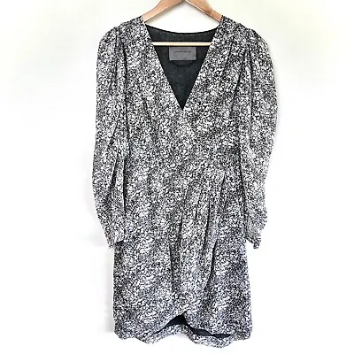 $175 • Buy Scanlan Theodore Silk Dress Size 12 Wrap Front Long Puff Sleeves Elastic Waist