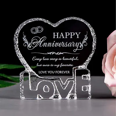 £19.26 • Buy Wedding Anniversary Gifts For Her, Crystal Engraved Romantic Text With Happy Fo