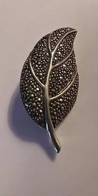 Beautiful Sterling Marcasite Leaf Brooch • $18