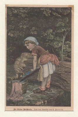 £14.96 • Buy Orig. Colored Wood Stitch: The Little Washer. After The Painting By C. Froes